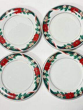 Tienshan Deck The Halls Christmas Holiday Salad/Dessert Plates 4-Piece Set